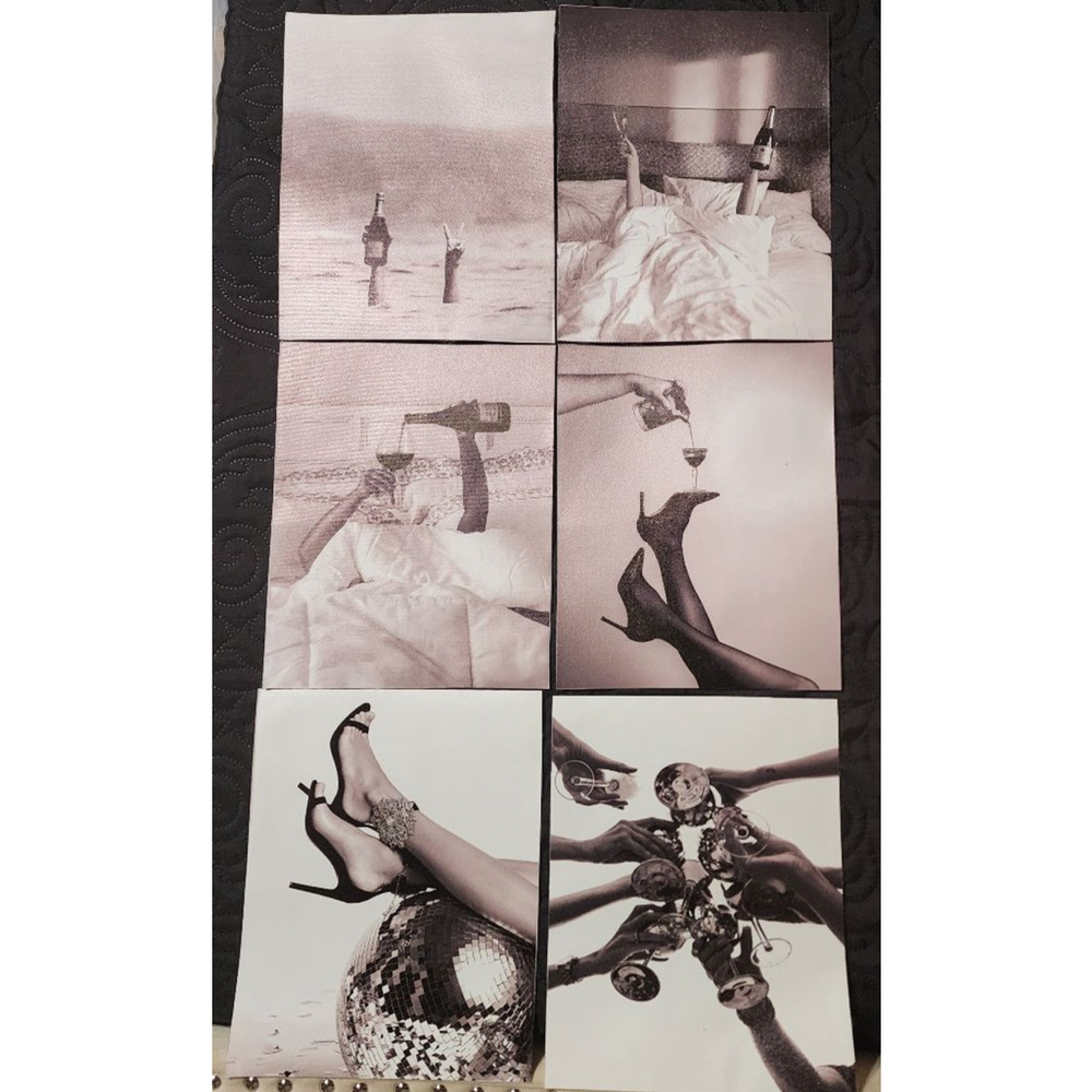 Glam - Canvas Wall Art Prints - Black & White - 8"x10" - Unframed - Set of 6